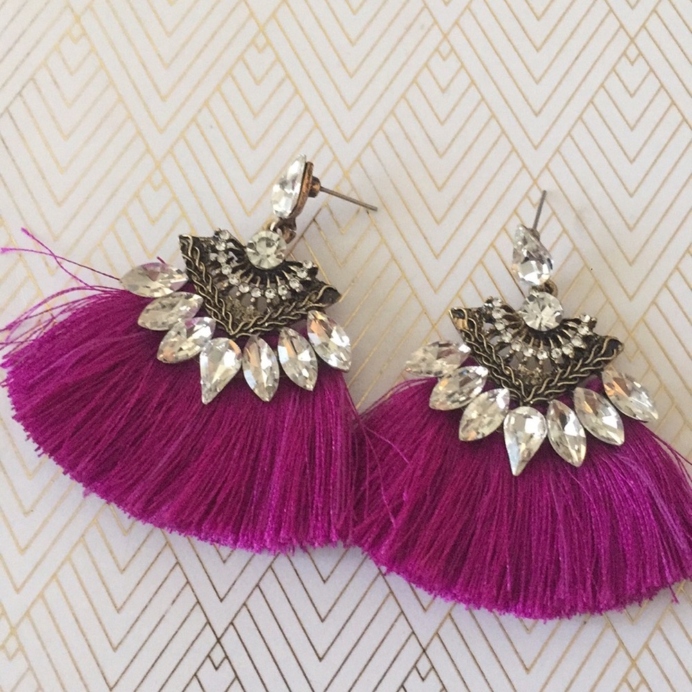 Boho Fuchsia Tassel Fringe Earrings